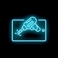 Neon sign of a drill making a hole in a surface vector
