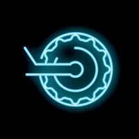Neon bicycle cassette rotating with chain on black background vector