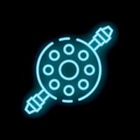 Neon blue bicycle hub icon glowing against dark background vector