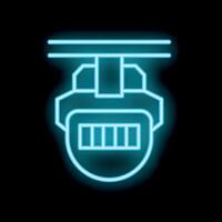 Neon icon of a monorail train approaching a station on black background vector
