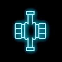Neon icon of pipe fitting with flanges glowing on dark background vector
