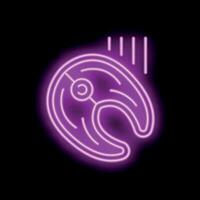 Neon icon of salmon steak glowing on black background vector
