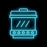 Blue glowing neon line multicooker icon isolated on black background vector
