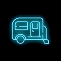 Neon sign depicting a camper trailer glowing on a black background vector