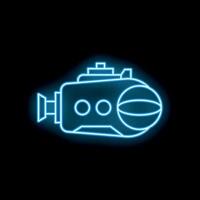 Neon submarine exploring the deep sea with bright light vector