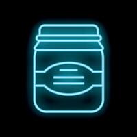 Glowing neon icon of glass jar with blank label on black background vector