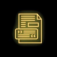 Neon icon of credit card processing document for online payment vector