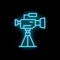 Neon style icon of a camera on a tripod recording vector