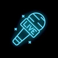 Glowing neon icon of microphone with live sign, broadcasting concept vector