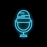 Neon icon of a vintage microphone glowing blue on black background vector