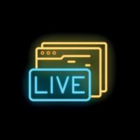 Neon live streaming icon with browser windows glowing vector