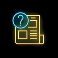 Neon style icon showing question mark over document vector