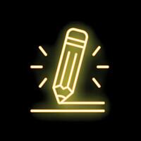 Neon pencil drawing line with light rays on black background vector