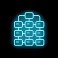 Glowing neon blue hierarchy structure icon on dark background vector