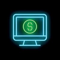 Neon sign of computer screen showing dollar sign for online business vector