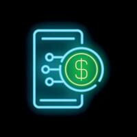 Neon mobile banking icon representing online payment system vector