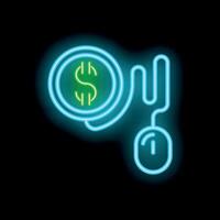 Neon icon of computer mouse connected to dollar coin symbolizing online earnings vector
