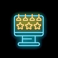 Neon sign representing customer review rating system with five stars on computer screen vector