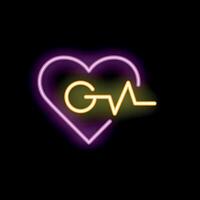 Neon heartbeat showing good morning message on black background vector