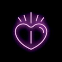 Neon heart shining brightly with light rays emanating from top vector