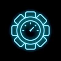 Neon icon of speedometer showing increasing speed on black background vector