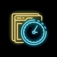 Neon clock ticking over computer window icon vector