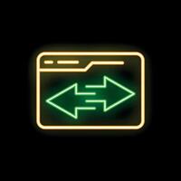 Neon icon of website page with left and right arrows on black background vector