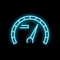 Neon blue speedometer showing increasing speed on black background vector