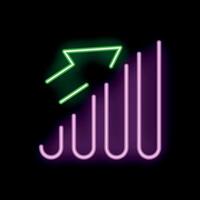 Neon sign showing growing bars with arrow pointing up vector