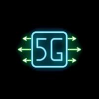 Neon 5g wireless network icon glowing on dark background vector