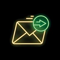 Neon envelope sending email message with arrow sign vector
