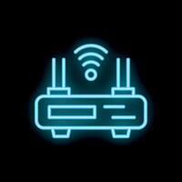 Wifi router neon sign glowing on black background vector