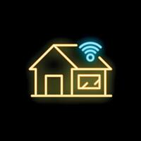 Neon icon of a smart home system providing security and control vector