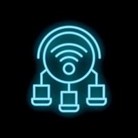 Neon wifi icon representing wireless network connecting devices vector