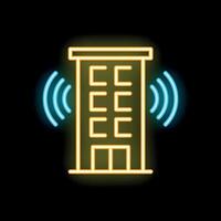 Glowing neon line building with wifi icon isolated on black background illustration vector