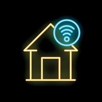 Neon icon of a house with wifi symbol representing smart home technology vector