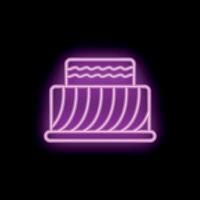 Neon sign of a cake glowing on black background vector