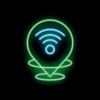 Neon icon of wifi symbol inside a location pin pointing a place vector
