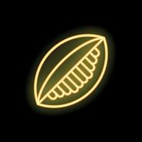Neon icon of cocoa bean pod with beans shining on black background vector