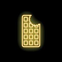 Neon sign showing bitten chocolate bar on black background vector