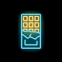 Glowing neon sign of chocolate bar on black background vector