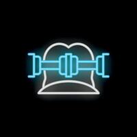 Neon icon of head with clamp holding artificial intelligence chip representing technological singularity vector