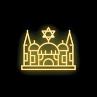 Neon synagogue building glowing on black background vector