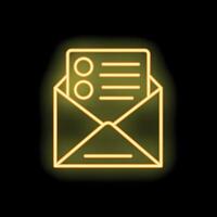 Neon yellow open envelope containing checklist on black background vector