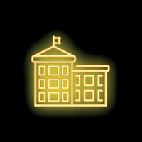 Yellow neon sign of a generic public building with a flag on top vector
