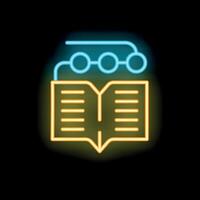 Neon icon of open book with digital bookmark representing online education vector