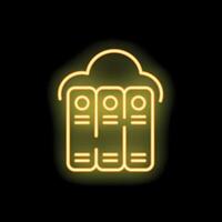 Neon yellow cloud database storage icon glowing on black background vector