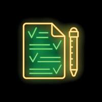Neon green checklist with pen on black background vector
