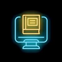 Neon icon of a book displaying on a computer screen vector