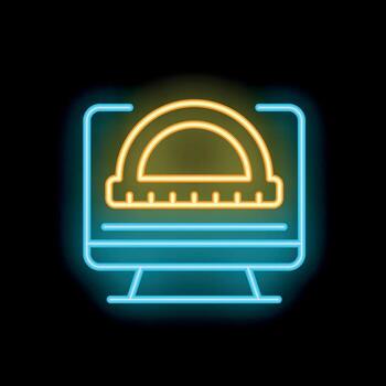 neón transportador mostrando ángulo en computadora pantalla icono ilustración vector